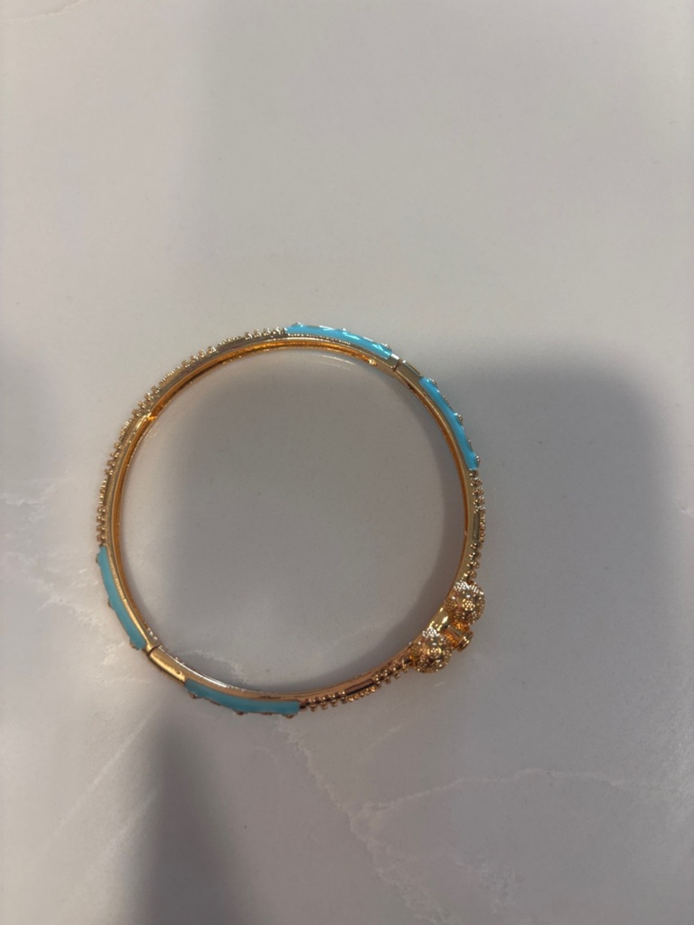Gold-tone Bangle Bracelet with Turquoise Enamel and Crystal Accents